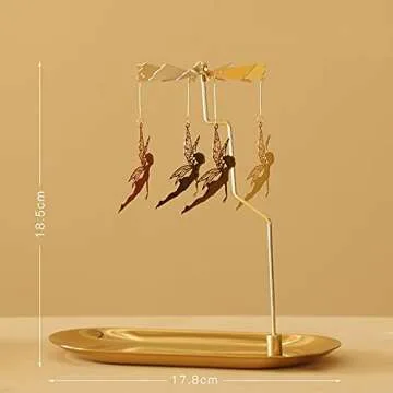 Creahaus Spinning Candle Holder with Tray, Glod Carousel Candle Spinner, Rotating Metal Tea Light Candle Holder for Table Centerpiece, Christmas, Valentine's Day, Party Decor, Gift (Gold Elves)