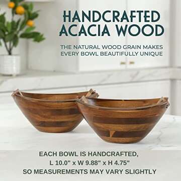 Lush Home Design Wooden Salad Bowl Set - Acacia Wood Salad Bowl with Integrated, Magnetic Serving Ha...