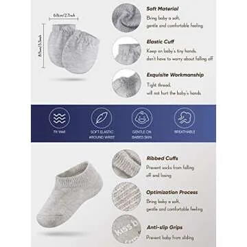 Baby Hats Mittens and Socks Set Including 3 Pieces Cute Newborn Hats Bear Ears Infant Beanies Caps 6 Pieces No Scratch Baby Mittens and 6 Pieces Non-Slip Baby Ankle Socks for Boys and Girls