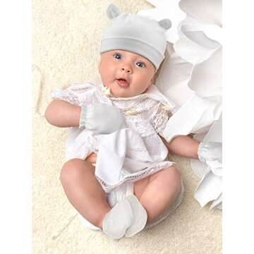 Baby Hats Mittens and Socks Set Including 3 Pieces Cute Newborn Hats Bear Ears Infant Beanies Caps 6 Pieces No Scratch Baby Mittens and 6 Pieces Non-Slip Baby Ankle Socks for Boys and Girls
