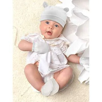 Baby Hats Mittens and Socks Set Including 3 Pieces Cute Newborn Hats Bear Ears Infant Beanies Caps 6 Pieces No Scratch Baby Mittens and 6 Pieces Non-Slip Baby Ankle Socks for Boys and Girls