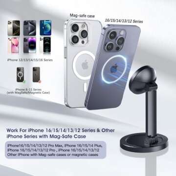 ABSKRYO Magnetic Phone Stand for Desk Mag-Safe Phone Holder Adjustable Angle Phone Stand with 360° Rotation Folding Cell Phone Stand Compatible with iPhone 16 15 14 13 12 Series