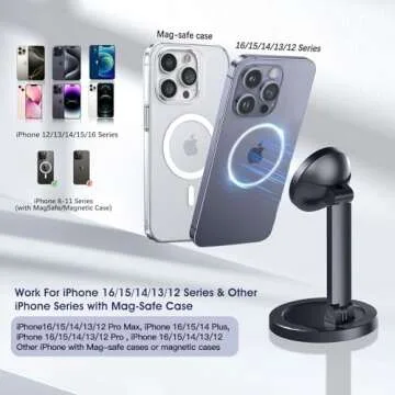 ABSKRYO Magnetic Phone Stand for Desk Mag-Safe Phone Holder Adjustable Angle Phone Stand with 360° Rotation Folding Cell Phone Stand Compatible with iPhone 16 15 14 13 12 Series