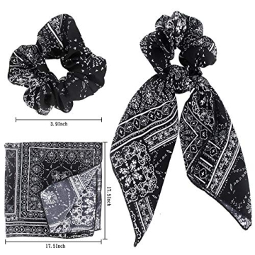 Cutewing Hair Scarf Ties Ponytail with 6PCS Scarf-Scrunchies, Paisley Flower Printing, Chiffon Material, for Women Girls, Hair Accessories