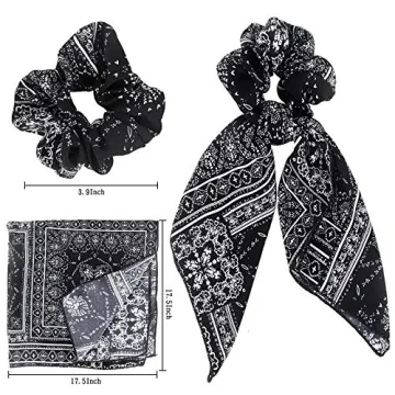 Cutewing Hair Scarf Ties Ponytail with 6PCS Scarf-Scrunchies, Paisley Flower Printing, Chiffon Material, for Women Girls, Hair Accessories