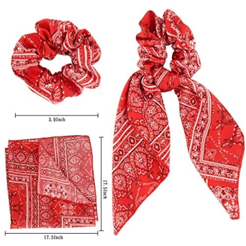 Cutewing Hair Scarf Ties Ponytail with 6PCS Scarf-Scrunchies, Paisley Flower Printing, Chiffon Material, for Women Girls, Hair Accessories