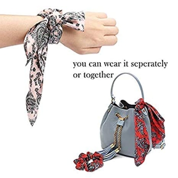 Cutewing Hair Scarf Ties Ponytail with 6PCS Scarf-Scrunchies, Paisley Flower Printing, Chiffon Material, for Women Girls, Hair Accessories