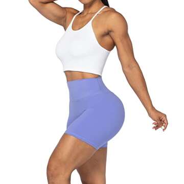 Sunzel 5" High Waist Biker Shorts for Women No Front Seam Soft Yoga Workout Gym Bike Shorts Tummy Control Squat Proof Purple