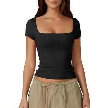 QINSEN Women's Square Neck Tee - Stylish & Comfy Fit