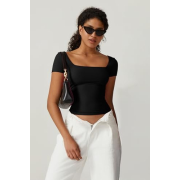 QINSEN Women's Square Neck Tee - Stylish & Comfy Fit
