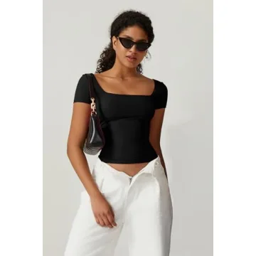 QINSEN Women's Square Neck Tee - Stylish & Comfy Fit