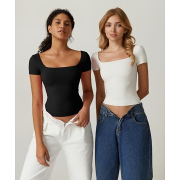 QINSEN Women's Square Neck Tee - Stylish & Comfy Fit