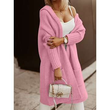Aoysky Womens Long Cardigans Cable Knitted Open Front Oversized Hooded Outerwear Sweater Coat Pink