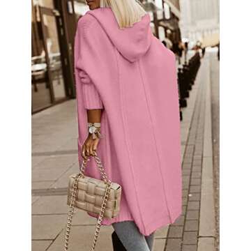 Aoysky Womens Long Cardigans Cable Knitted Open Front Oversized Hooded Outerwear Sweater Coat Pink