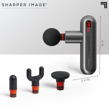 Sharper Image Deep Tissue Portable Percussion Massage Gun, Powerboost Move Full Body, Back & Neck Muscle Massager with 4 Attachments - Handheld Rechargeable Electric Massage Gun for Athletes