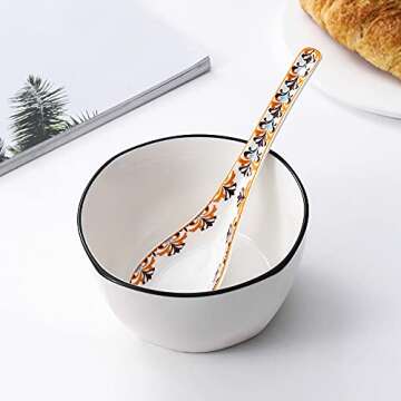 Porcelain 6.5inch Soup Spoons, Set of 4, Asian Soup Spoon for Appetizer Sushi Wonton Soba Rice Pho Ramen Noodle, Vibrant Orange, BOHO Style (6.5 inch)
