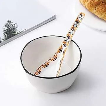 Porcelain 6.5inch Soup Spoons, Set of 4, Asian Soup Spoon for Appetizer Sushi Wonton Soba Rice Pho Ramen Noodle, Vibrant Orange, BOHO Style (6.5 inch)