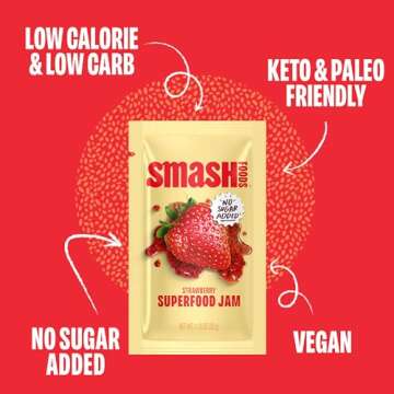 Smash Foods Strawberry Jam Squeeze Packets | 10 Single Serve | Natural, Keto & No Sugar Added | Vega...