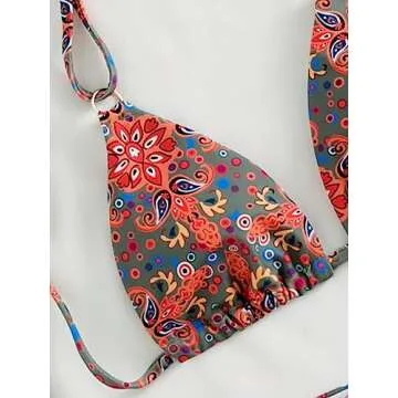 SOLY HUX Women's Paisley Print Halter Triangle Tie Side Bikini Sets Two Piece Swimsuit Bathing Suits Multicoloured Print Small