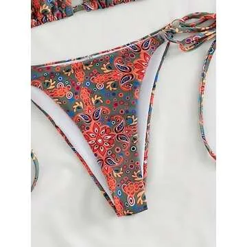SOLY HUX Women's Paisley Print Halter Triangle Tie Side Bikini Sets Two Piece Swimsuit Bathing Suits Multicoloured Print Small
