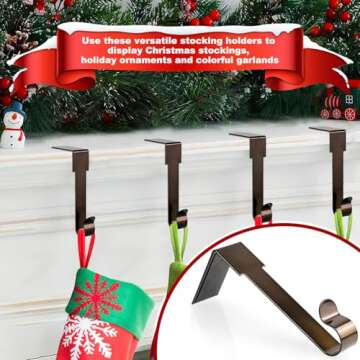 Christmas Stocking Holders for Mantle,4 Pack Adjustable Stocking Holder Non-Skid Stocking Hangers Lightweight Stocking Hooks for Fireplace,Mantel Stocking Holders Clip for Xmas Home Party Decoration
