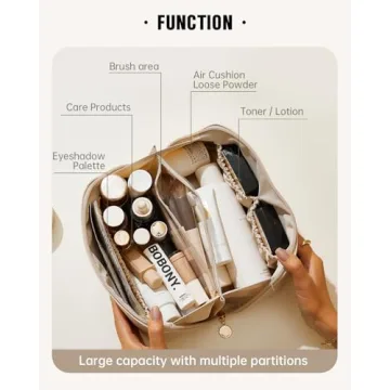 EACHY Travel Makeup Bag, Large Capacity Cosmetic Bags for Women, Waterproof Portable Open Flat Toiletry Bag Make up Bag with Divider and Handle, Christmas Gifts (White, Medium)