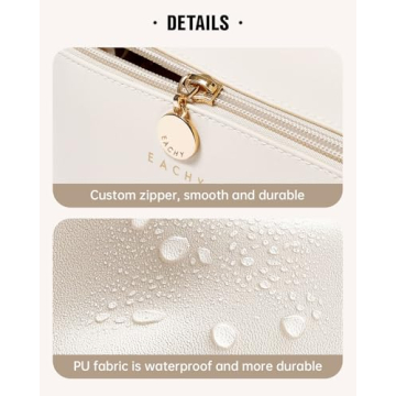 EACHY Travel Makeup Bag, Large Capacity Cosmetic Bags for Women, Waterproof Portable Open Flat Toiletry Bag Make up Bag with Divider and Handle, Christmas Gifts (White, Medium)