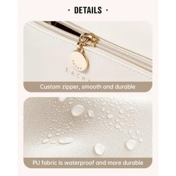 EACHY Travel Makeup Bag, Large Capacity Cosmetic Bags for Women, Waterproof Portable Open Flat Toiletry Bag Make up Bag with Divider and Handle, Christmas Gifts (White, Medium)