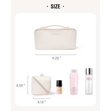 EACHY Travel Makeup Bag, Large Capacity Cosmetic Bags for Women, Waterproof Portable Open Flat Toiletry Bag Make up Bag with Divider and Handle, Christmas Gifts (White, Medium)