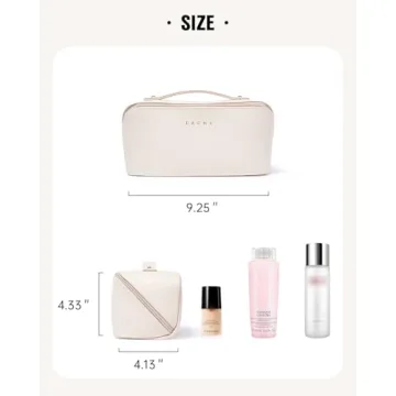 EACHY Travel Makeup Bag, Large Capacity Cosmetic Bags for Women, Waterproof Portable Open Flat Toiletry Bag Make up Bag with Divider and Handle, Christmas Gifts (White, Medium)