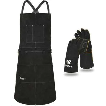 LeaSeek Heavy Duty Leather Welding Apron - Flame Resistant, 6 Pockets