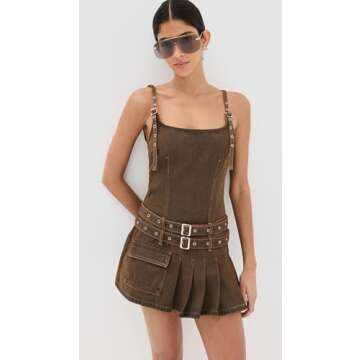 Lioness Women's Biker Mini Dress, Petrol, Brown, XS