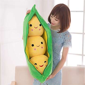 Giant Peas in A Pod Plush Toy Pea Pod Pillow Cute Pea Stuffed Toys Plant Doll Various Sizes (Yellow ...