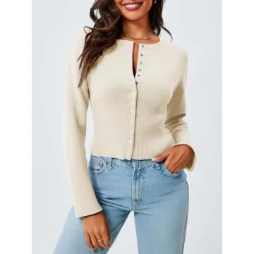 Saodimallsu Womens Cropped V-Neck Ribbed Knit Sweater