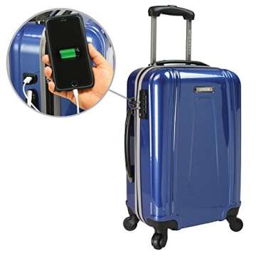 U.S. Traveler Ez-Charge Spinner Luggage with USB Port and TSA Lock, Navy, Carry-on 22-Inch