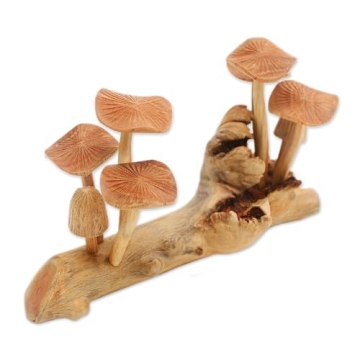 NOVICA Artisan Crafted Handmade Jempinis Mushroom Wood Sculpture | Eco-Friendly Home Accessory - 4.7...