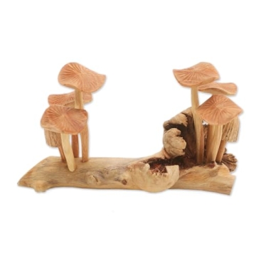 NOVICA Handmade Jempinis Mushroom Wood Sculpture | Eco Decor