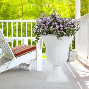 Worth Garden 2-Pack Plastic Urn Planters - 22'' Tall Round Classic Resin Flower Pots Pure White Traditional Large Plant Pots for Front Porch Patio Deck Wedding Decoration Pot - Indoor & Outdoor