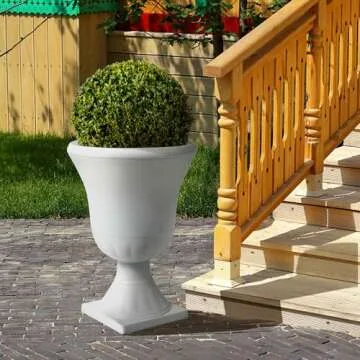 Worth Garden 2-Pack Plastic Urn Planters - 22'' Tall Round Classic Resin Flower Pots Pure White Traditional Large Plant Pots for Front Porch Patio Deck Wedding Decoration Pot - Indoor & Outdoor