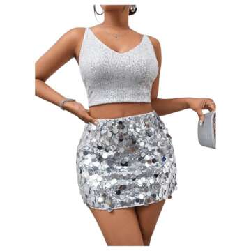Floerns Women's Contrast Sequin High Waist Shining Party Bodycon Mini Skirt Silver S