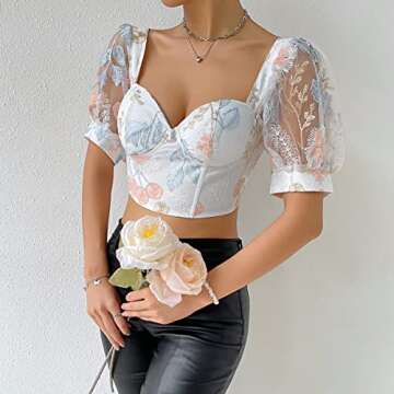 Stylish Women's Mesh Floral Bustier Crop Top - Versatile Fashion