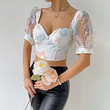 Stylish Women's Mesh Floral Bustier Crop Top - Versatile Fashion