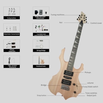 Glarry DIY Electric Guitar Kit, 6 Strings Guitar Kit with Mahogany Wood Body Maple Neck for Beginner, All Components Included Build Your Own Guitar (Burning Fire)