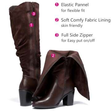 Luoika Brown Extra Wide Calf Knee High Boots for Women