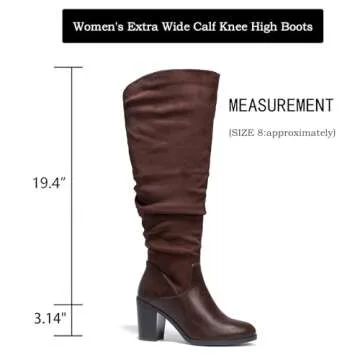 Luoika Brown Extra Wide Calf Knee High Boots for Women