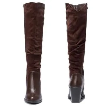 Luoika Brown Extra Wide Calf Knee High Boots for Women