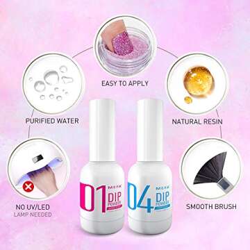 MEFA Dip Powder Nail Starter Kit 4 Colors Candy Sweet Color Dipping Powder System Starter Nail Kit Acrylic Dipping System for French Nail Manicure No Nail Lamp Needed