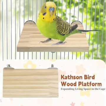 kathson Bird Wood Platform Parrot Perch Stand Parakeet Playground Cage Corner Shelf for Conures Budg...