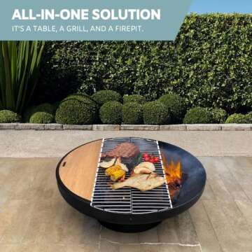 DENKOE Round Cast Iron Fire Pit Table for Outdoor Grilling
