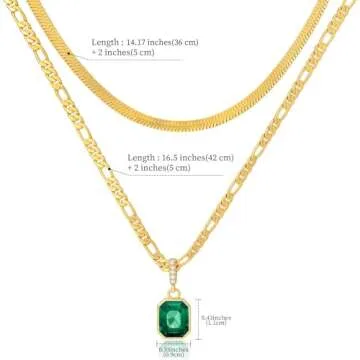 ACECHA Gold Layered Necklaces for Women, 18K Gold Plated Emerald Pendant Rectangle Necklaces for Teen, Layering Choker Necklace Jewelry Gifts (Green)